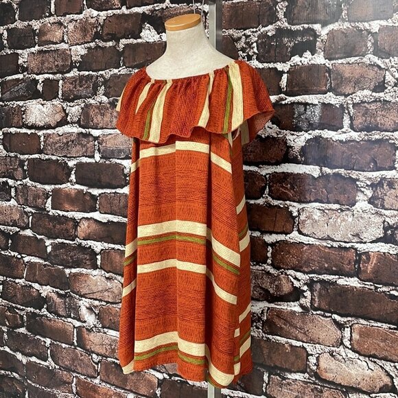 MTS Rust Cream Dress NWT Pockets Short Sleeve Midi Size Medium M - Picture 8 of 17